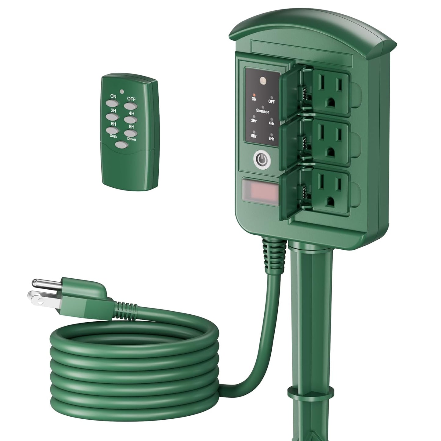 BN-LINK Outdoor Power Stake with Dusk to Dawn Timer, Waterproof 6 Grounded Outlets, 6FT Cord, 100FT Remote Control, Heavy Duty Outdoor Plug for Christmas Lights, Yard, Garden, ETL Listed