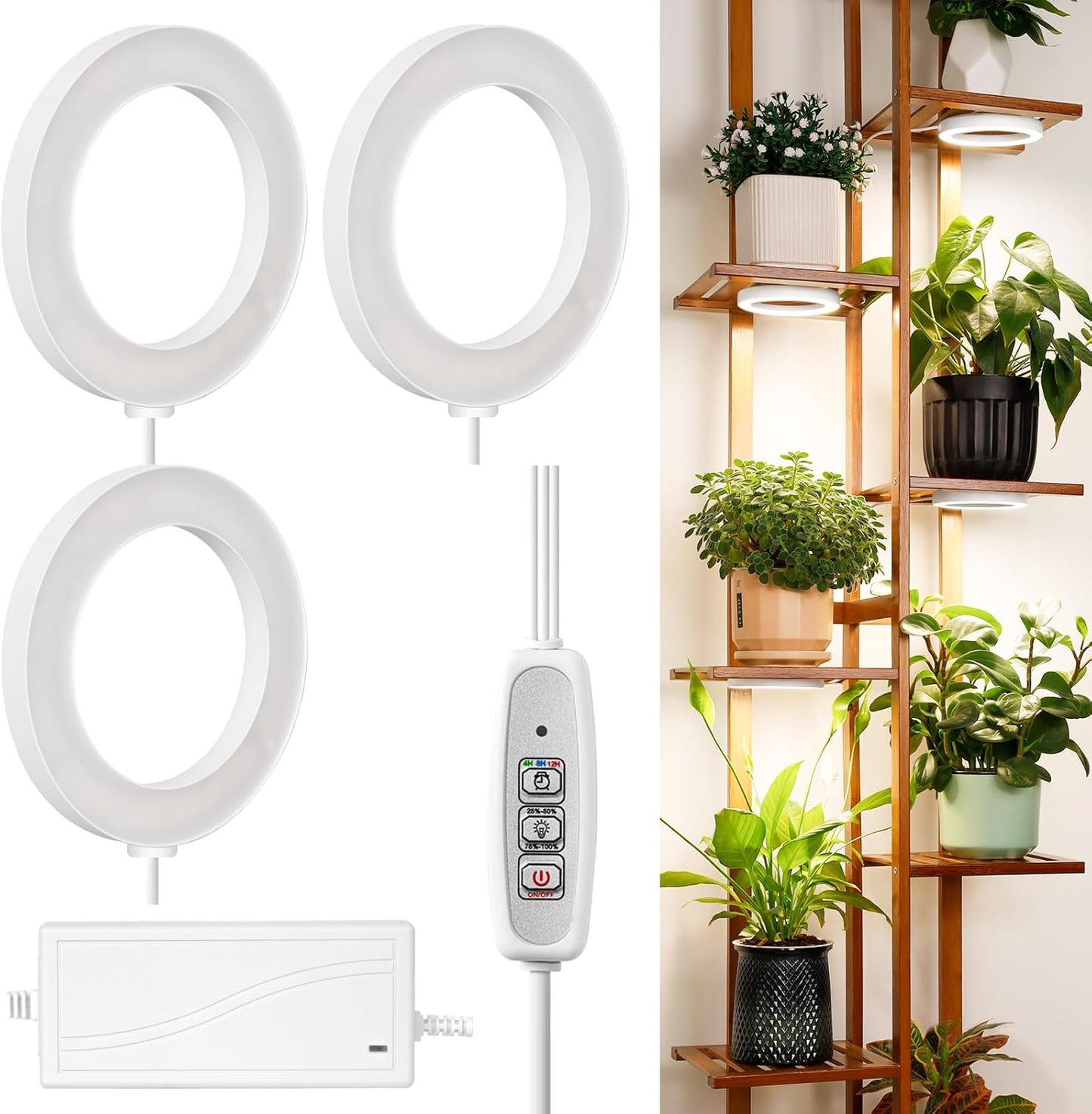 LORDEM 6.3” Ceiling Grow Lamp for Indoor Plants, 216 LEDs Full Spectrum Halo Plant Light, Under Cabinet Grow Lights with 4/8/12H Auto Timer, 3 Switch Modes, 4 Dimmable Brightness Levels, Tri Head