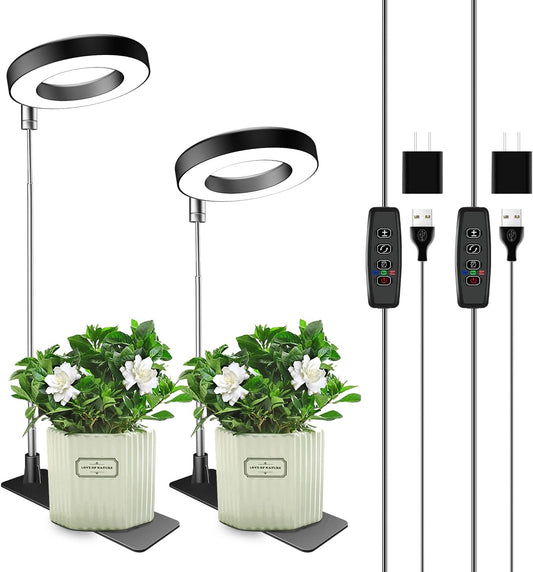 Aokrean Grow Lights for Indoor Plants, 48 LEDs Full Spectrum Plant Light for Indoor Plants, Height Adjustable Growing Lamp with Base, 3 Optional Spectrums, Auto Timer 3/9/12Hrs, 10 Brightness, 2 Pack
