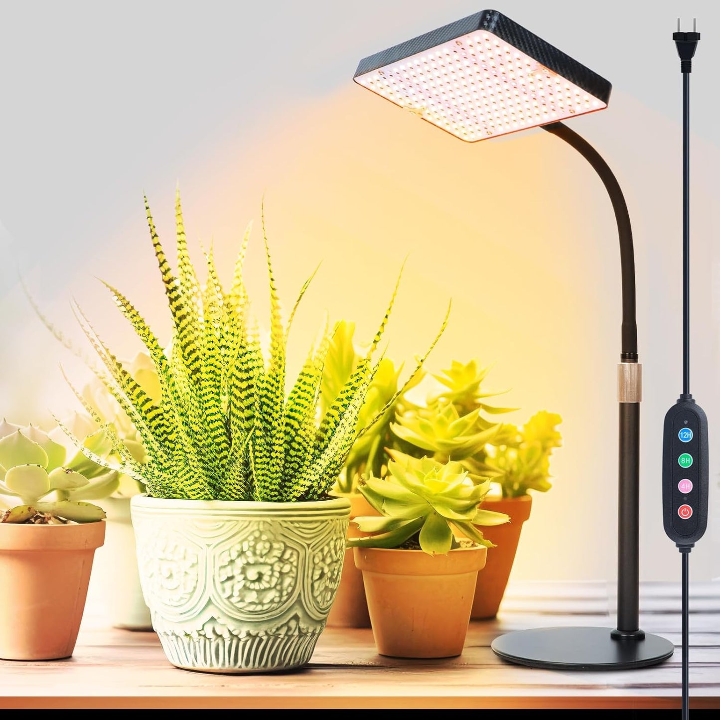 FRGROW 2026 Tabletop Grow Lights for Indoor Plants, Seed Starting, Bonsai, 4/8/12/16/20H Timer, 25 Watt Power Draw, Bright Enough Like A Small Sun, Daisy Chain Function, 16"-24" Height Adjustable