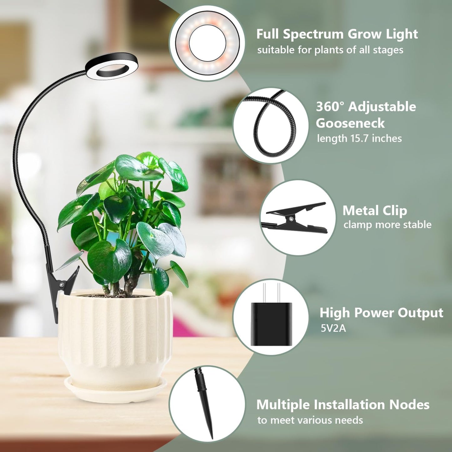 Plant Lights for Indoor Growing, 144 LED Full Spectrum Grow Light with Clip 3 Pack, Black Halo Indoor Plant Light 2 Installation Options with 6/12/16H Timer, 5 Dimmable, 3 Modes