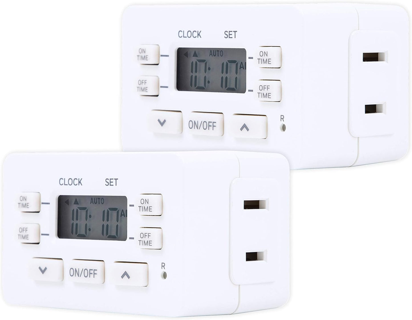 UltraPro 24hr Digital Bar , 1-Polarized Timer Outlet, 2 Programmable ON/OFF Cycles Plug Timer, 125VAC Light Indoor, Lamp , Timers For Electrical Outlets, White, 2 Pack, 45959