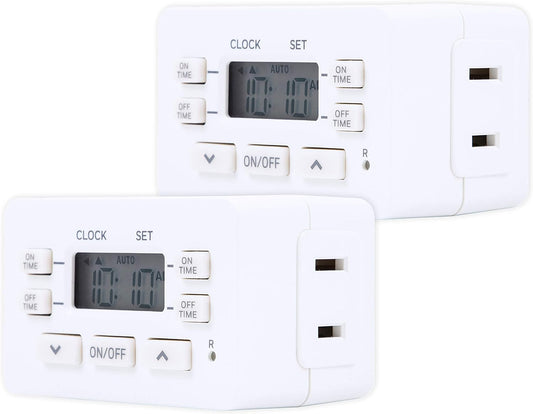 UltraPro 24hr Digital Bar , 1-Polarized Timer Outlet, 2 Programmable ON/OFF Cycles Plug Timer, 125VAC Light Indoor, Lamp , Timers For Electrical Outlets, White, 2 Pack, 45959