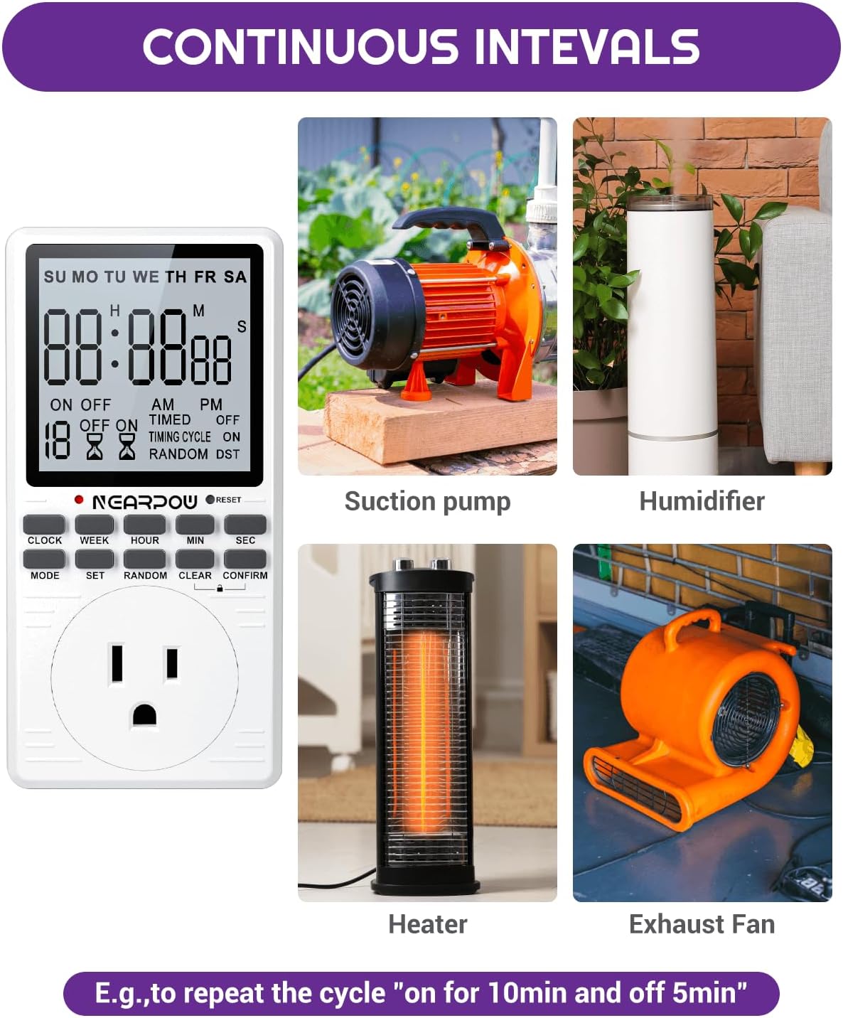 [2 Pack] Outlet Timer, NEARPOW Multifunctional Programmable Timer with Countdown and 7-Day Digital Infinite Repeat Cycle Intermittent, 19 ON/Off Programs for Electrical Outlets, 3 Prong, 15A/1800W