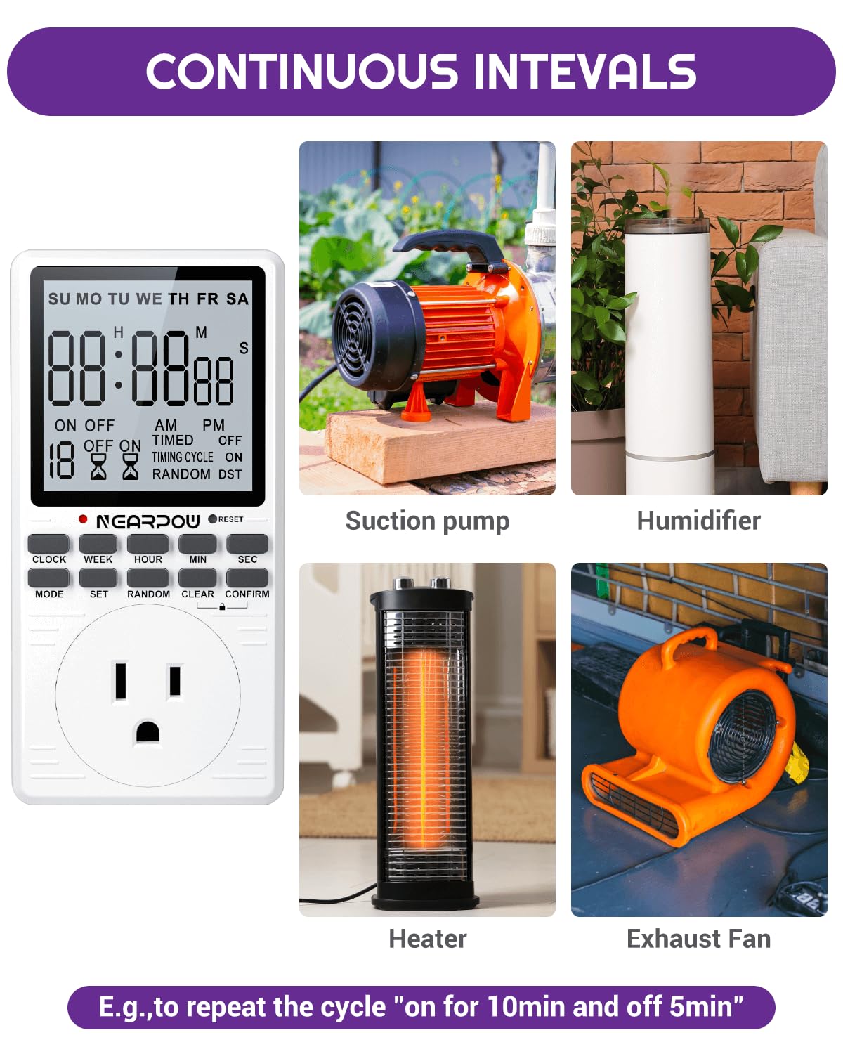 Outlet Timer, NEARPOW Multifunctional Programmable Timer with Countdown and 7-Day Digital Infinite Repeat Cycle Intermittent, 19 ON/Off Programs for Electrical Outlets, 3 Prong, 15A/1800W