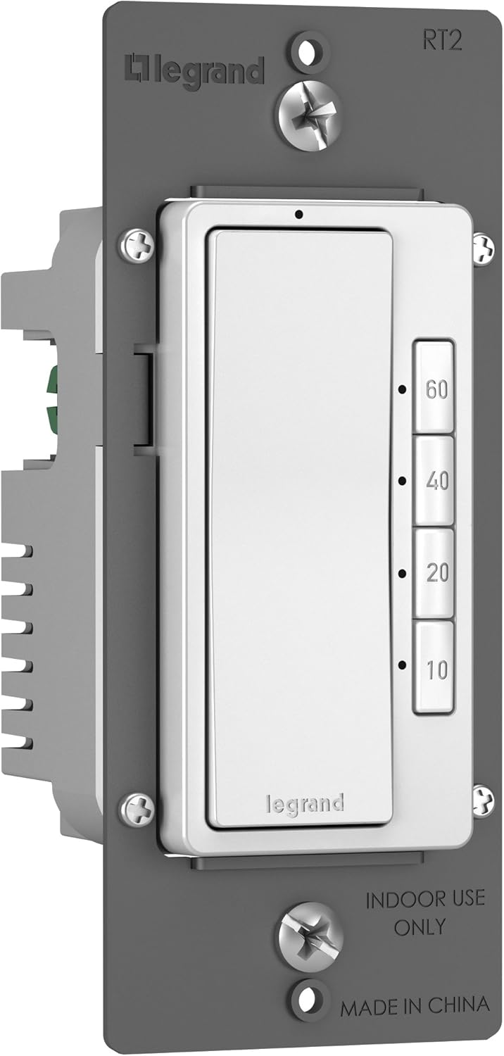 Legrand Radiant Digital Countdown Timer Rocker Light Switch, For Home Lighting Control, with Locator & Time Indicator, 60/40/20/10 Minute Settings, RT2WCCV4, White, 1 Count