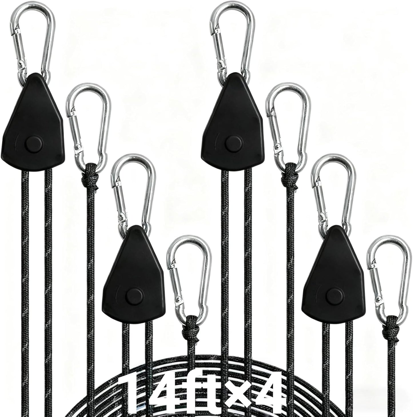 Longer 14ft Retractable Paracord Rope Tie Down Ratchet Strap Small Straps Mini Rope Cam Lock Tent Canopy Tie Down Adjustable Outdoor Windproof Tightener Tensioner Hanger Grow Light 4 Pack 1/8"