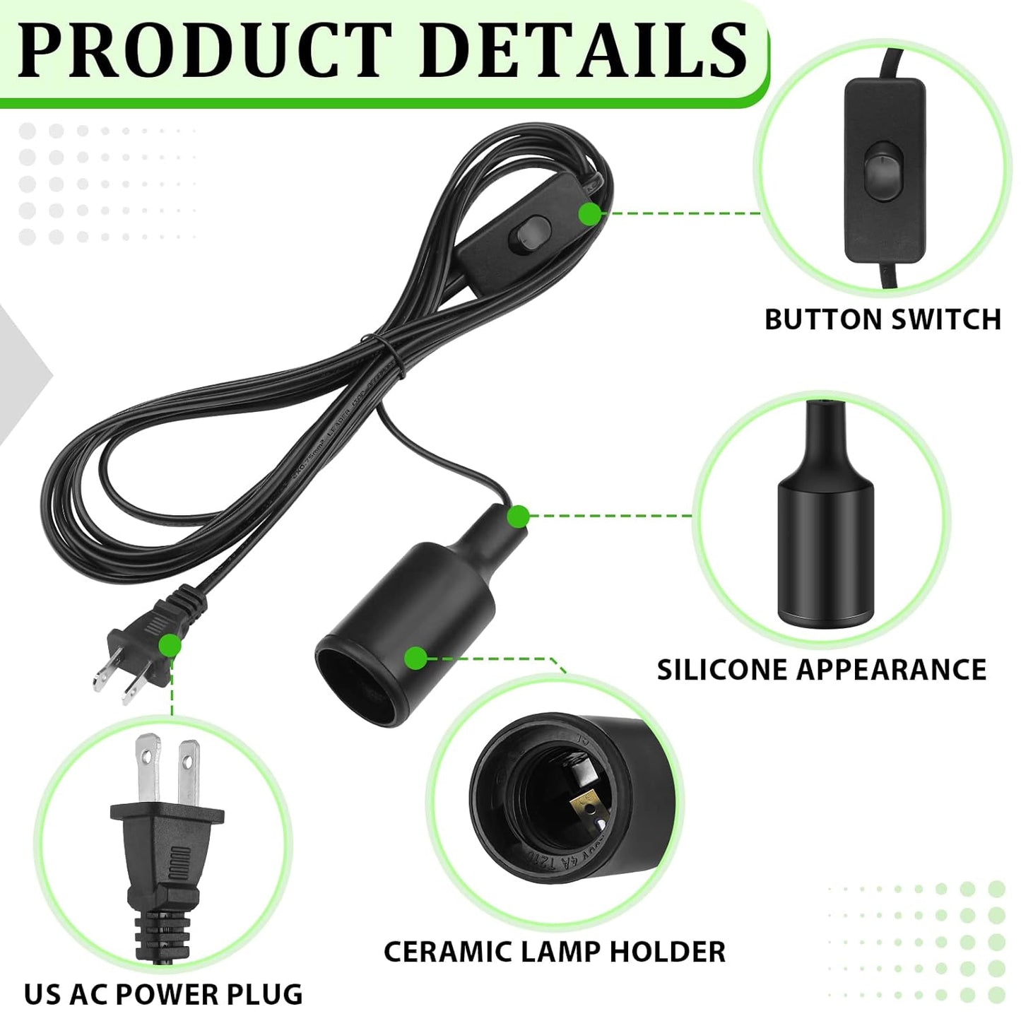 10 Pack Hanging Light Cord Pendant Light Cord with Switch Light Socket Extension Light Bulb Socket Cable Lamp Kit for E26 E27 Lamp Socket Lantern (Black, 15 Feet)