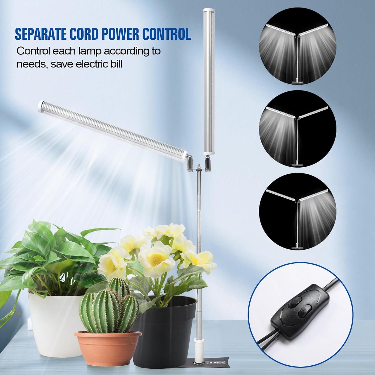 Standing LED Grow Light，Adjustable Dual Head T12 Bar Plant Light, White 6500K Full Spectrum Plant Grow Lamp on Stand for Indoor Plants Seed Starting, Seedlings, Veg, Flower