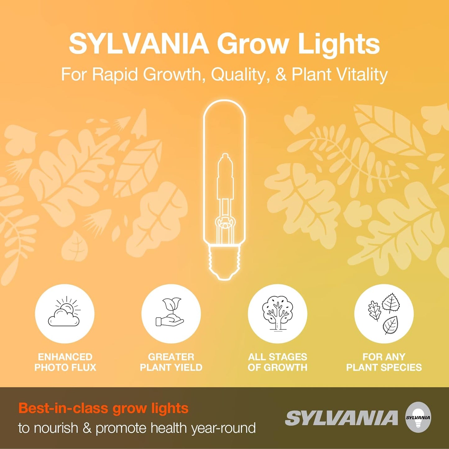 Sylvania 400W Plantastar High Pressure Sodium Grow Light, T14.5, 50,000 Lumens, E39 Base, 100 Volts, 2100K, Clear - 1 Pack (65308)