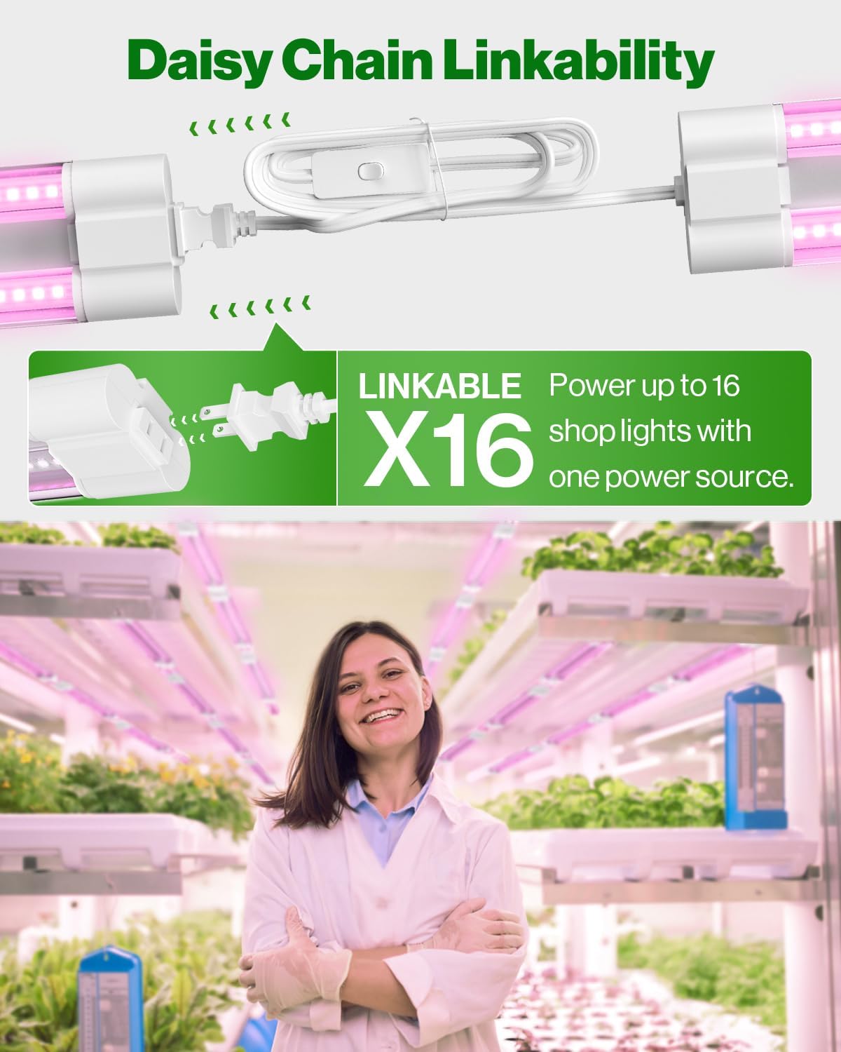 Sunco 1ft Grow Light LED, 10W, Full Spectrum, for Seed Starting, Seedling, Indoor Plants, Plug in Suspended Fixture, Link Up to 16, Inline Switch, ETL 2 Pack.