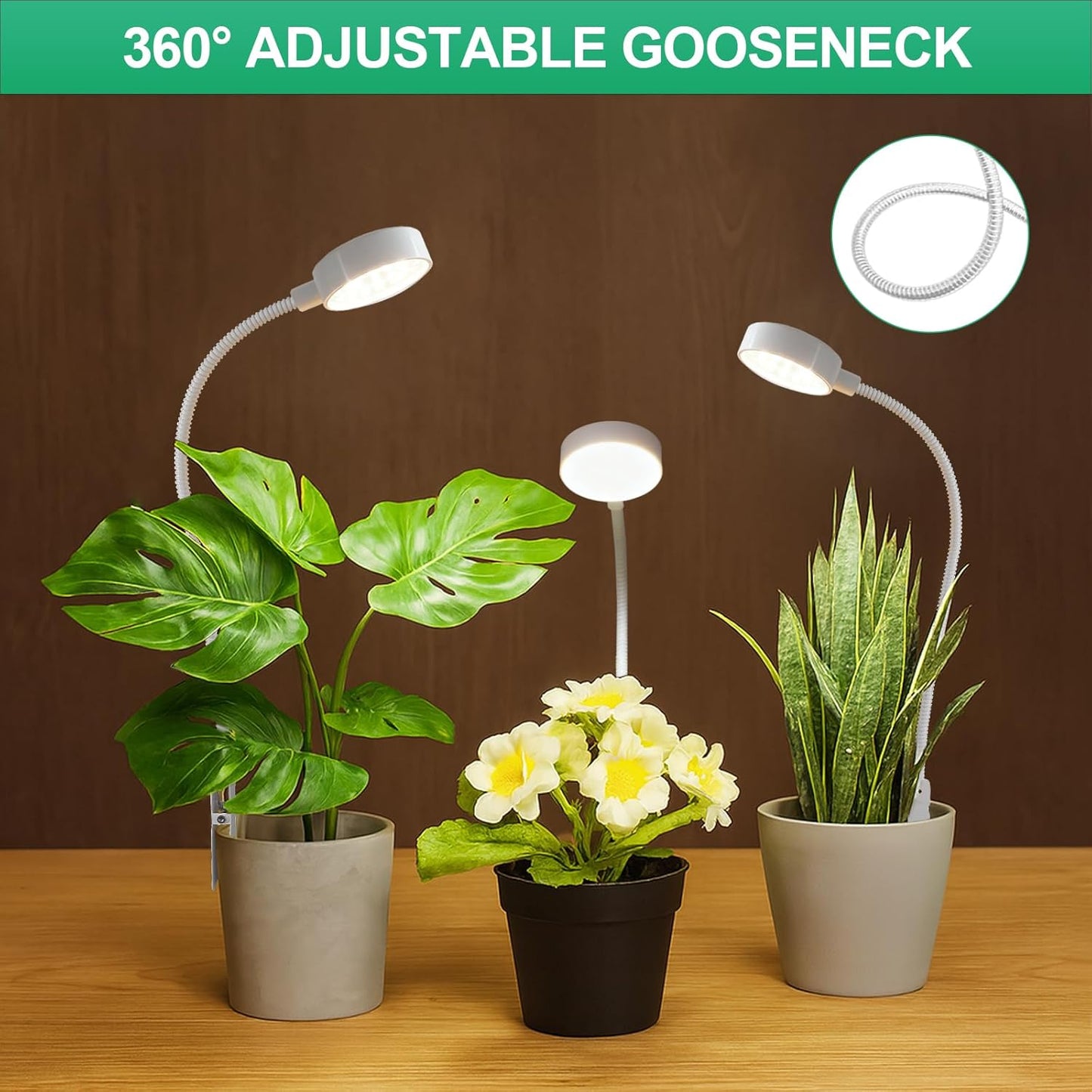 2 Pack Grow Lights, Pot Clip LED Growing Lamp for Indoor Succulents Pot Mini Small Plants,6000K White Full Spectrum with 5-Level Dimmable, Auto Timer 4/8/12/18 Hrs