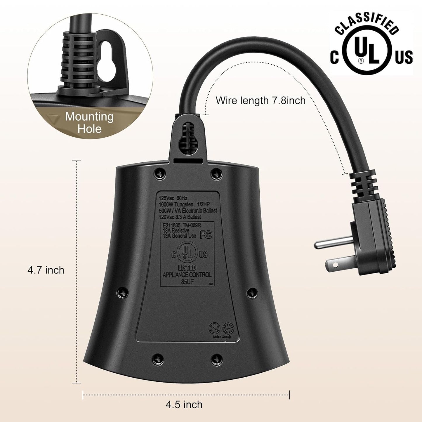 Lights Plug Timer Outdoor, Dusk to Dawn Electrical Timer Switch with Remote, Waterproof 3 Grounded Electrical Outlets for Halloween Christmas Holiday Lights Patio Yard Garden, UL Listed, 15A 1/2HP