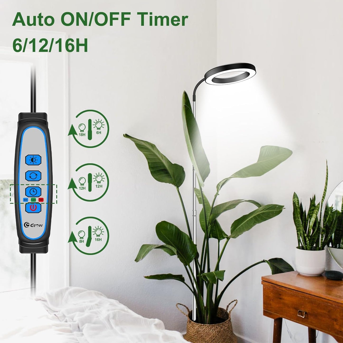 Wolezek Grow Lights for Indoor Plants Full Spectrum, 80 LEDs 3 Colors Grow Light, 65in Large Plant Lights for Indoor Growing with 360°Gooseneck, 6/12/16H Timer, 5 Brightness, Height Adjustable, Black