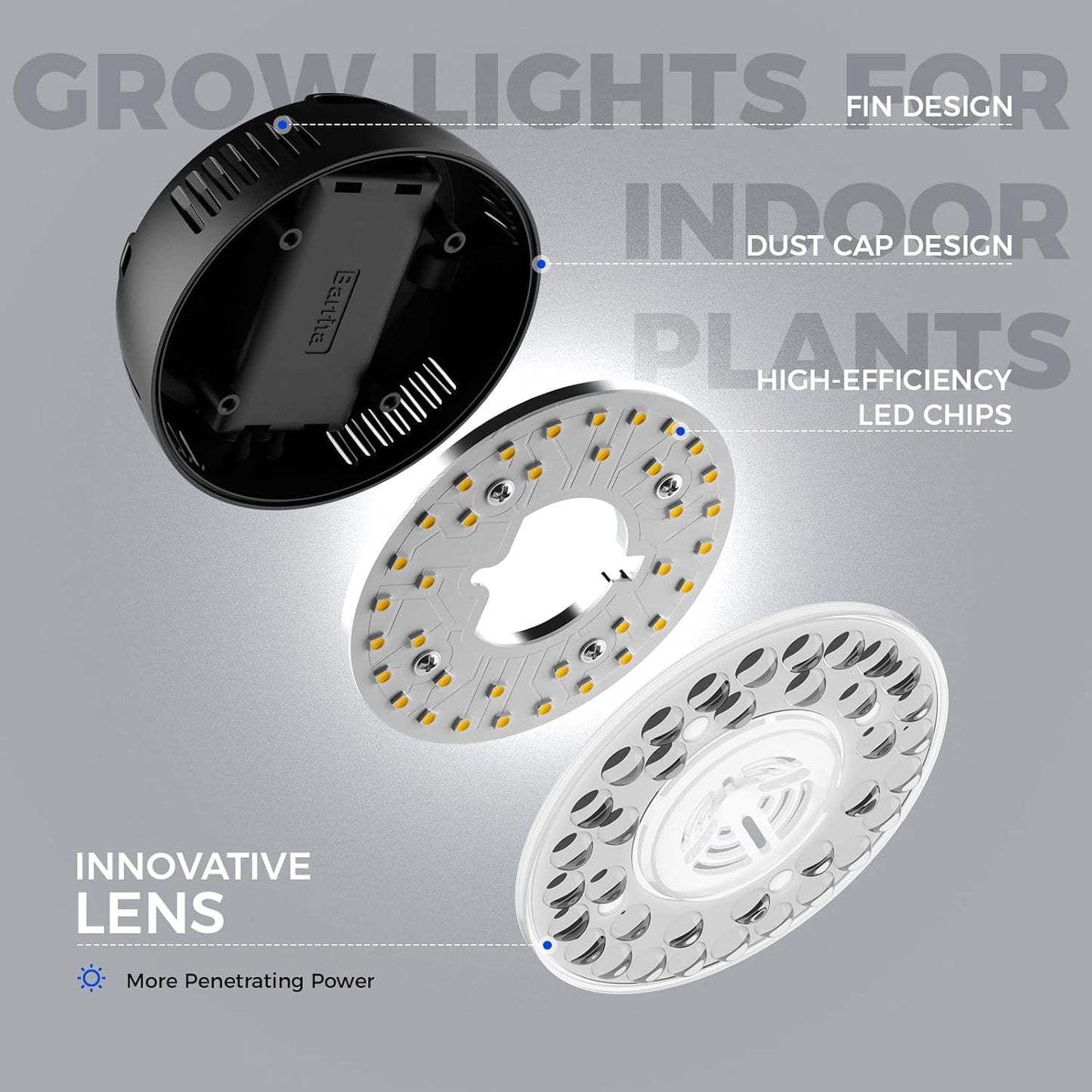Barrina Orbgrow OG09 Puck Grow Light, 5000K 18W(2 x 9W, 270 Watt Equiv), Full Spectrum Plant Light for Indoor Plants, Magnetic & Linkable with Timer, 5 Levels Dimmable for Plant Shelf, 2 Packs, Black