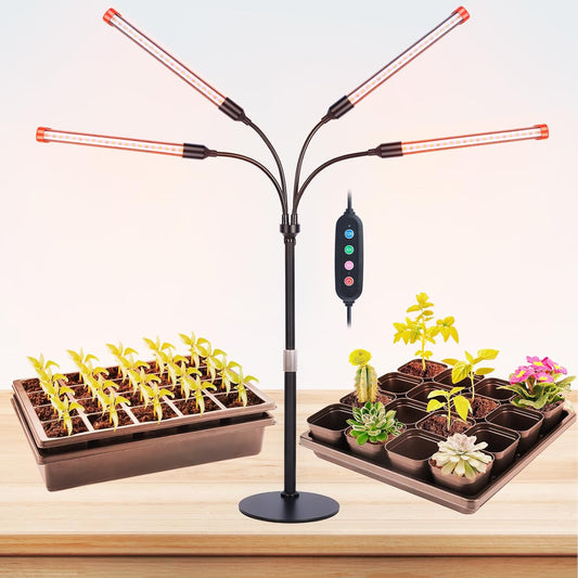 FECiDA 2026 4Head Table Top Grow Lights for Seed Starting, Indoor Plants, Bonsai, 36 Watt Power Draw, NO Need Adapter, 4/8/12/16/20H Timer, 16"-24" Height Adjustable