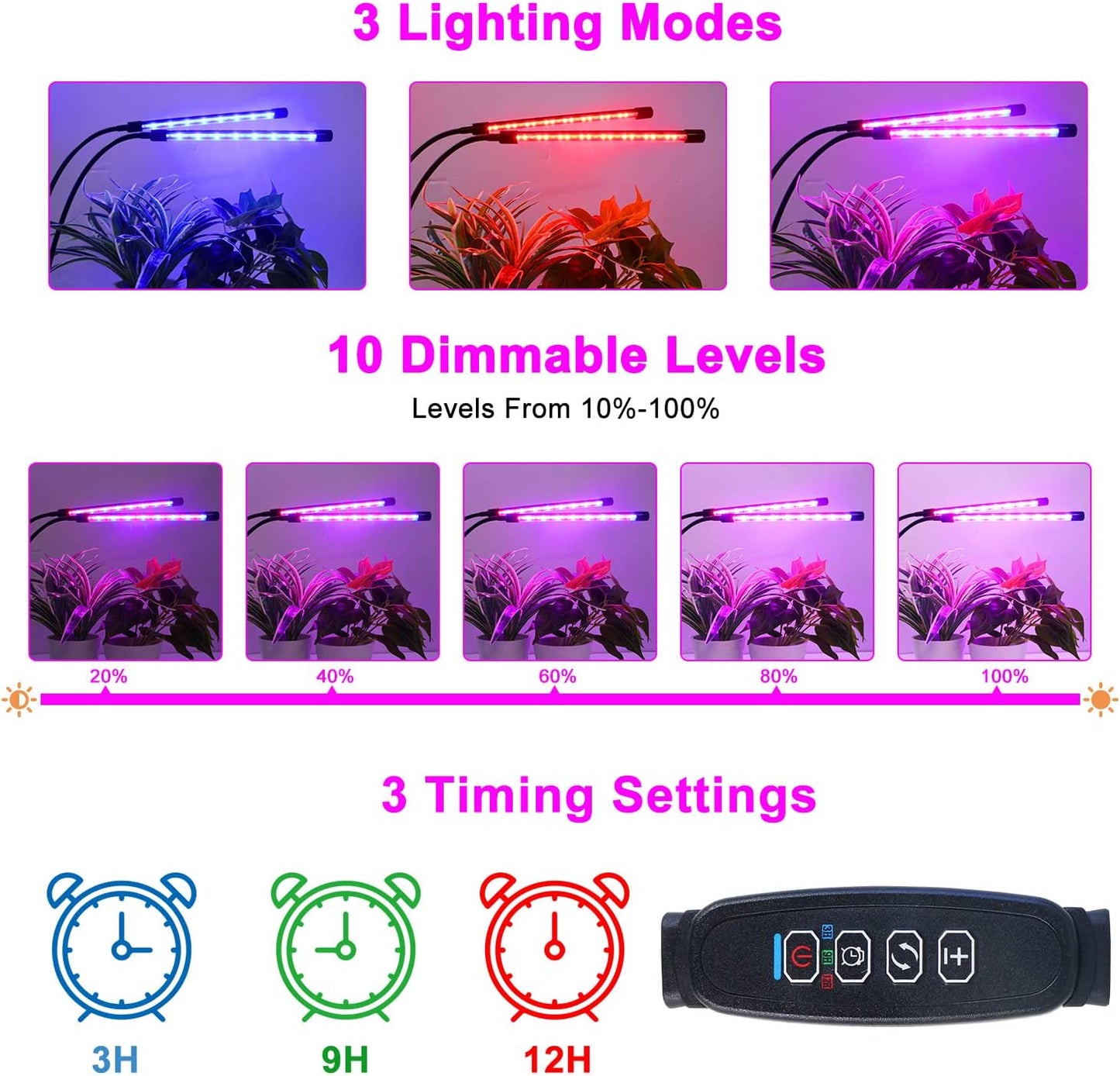 SDOVUERC Grow Lights for Indoor Plants, Full Spectrum LED Plant Lamps with Clips and 3m Cables for Seeding Growing(2 Pack)