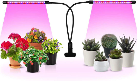iPower LED Grow Light with Full Spectrum for Indoor Plants, Adjustable Gooseneck, 3 Light Modes&11 Dimmable Levels, 3 Auto Timing Modes, Red&Blue