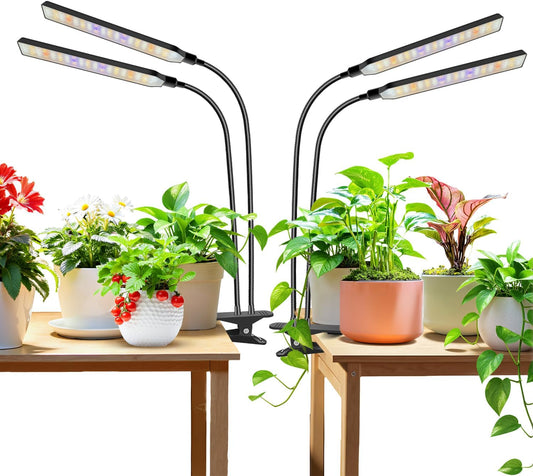 Aumtrly Grow Light Clip on 2 Pack, 228 LED Full Spectrum Plant Lights for Indoor Growing, 2 Head Black Arm Grow Lamp with Gooseneck, 6/12/16H Timer, 5 Dimming, 3 Light Mode