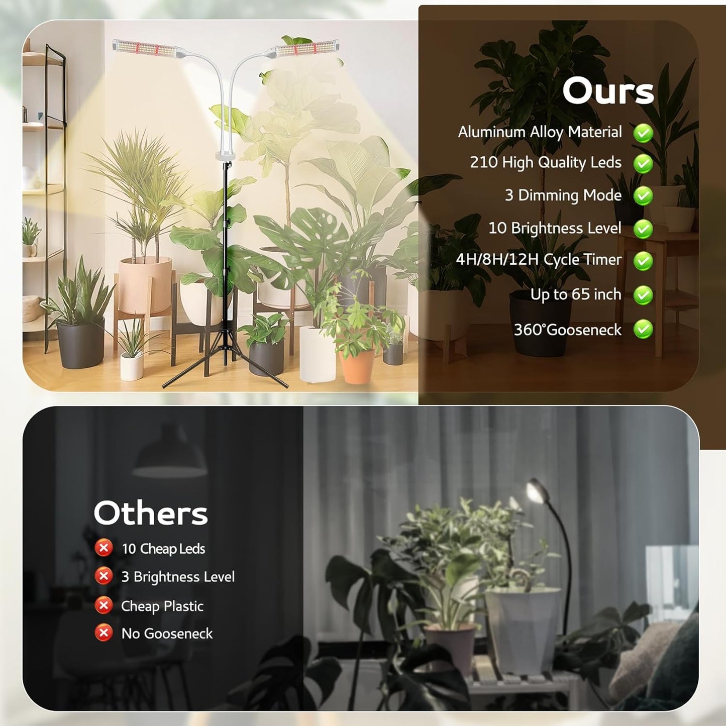 210 LED Grow Lights for Indoor Plants Full Spectrum, LED Plant Light with Stand, Adjustable Height, Plant Grow Lights with Auto 4/8/12/H Timer for Indoor Tall Plants.