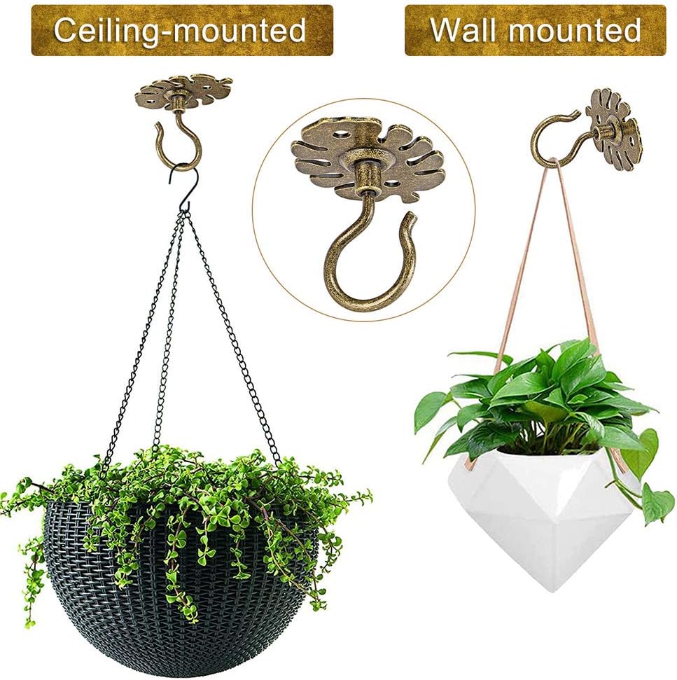BeneLabel 4Pcs Heavy Duty Wall Mount Ceiling Hooks, Metal Plant Bracket Iron Wall Mount Lanterns Hangers Hooks for Hanging Plants Lights, Outdoor Wire, Fairy Lights, Wind Chimes, Bronze