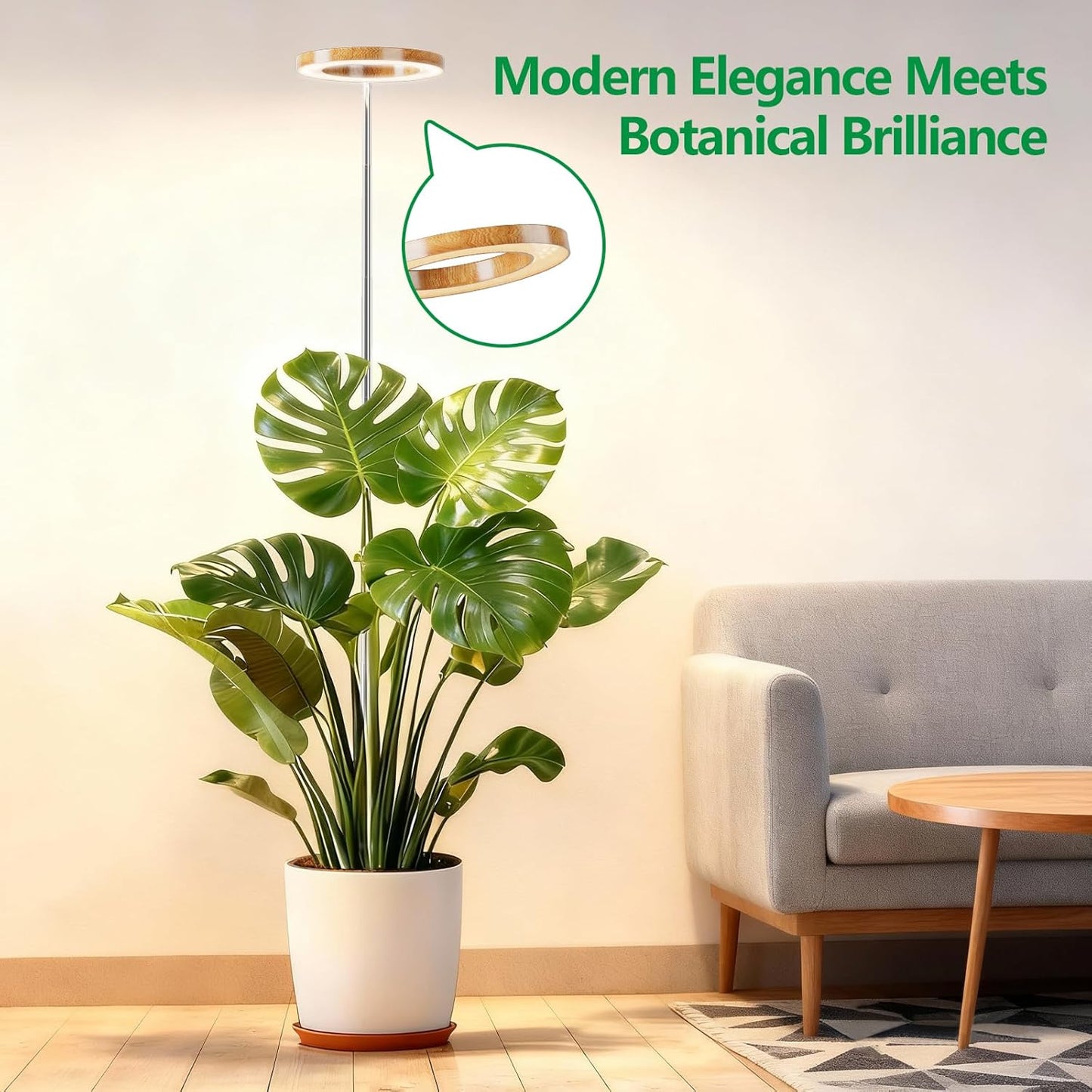 SDOVUERC Full Spectrum Grow Lights for Indoor Plants – Adjustable Height Plant Lamp with Wood‑Grain Finish, 6/12/18H Timer, 3 Color Modes, Perfect Plant Lights for Houseplants Growing(Pack 2)