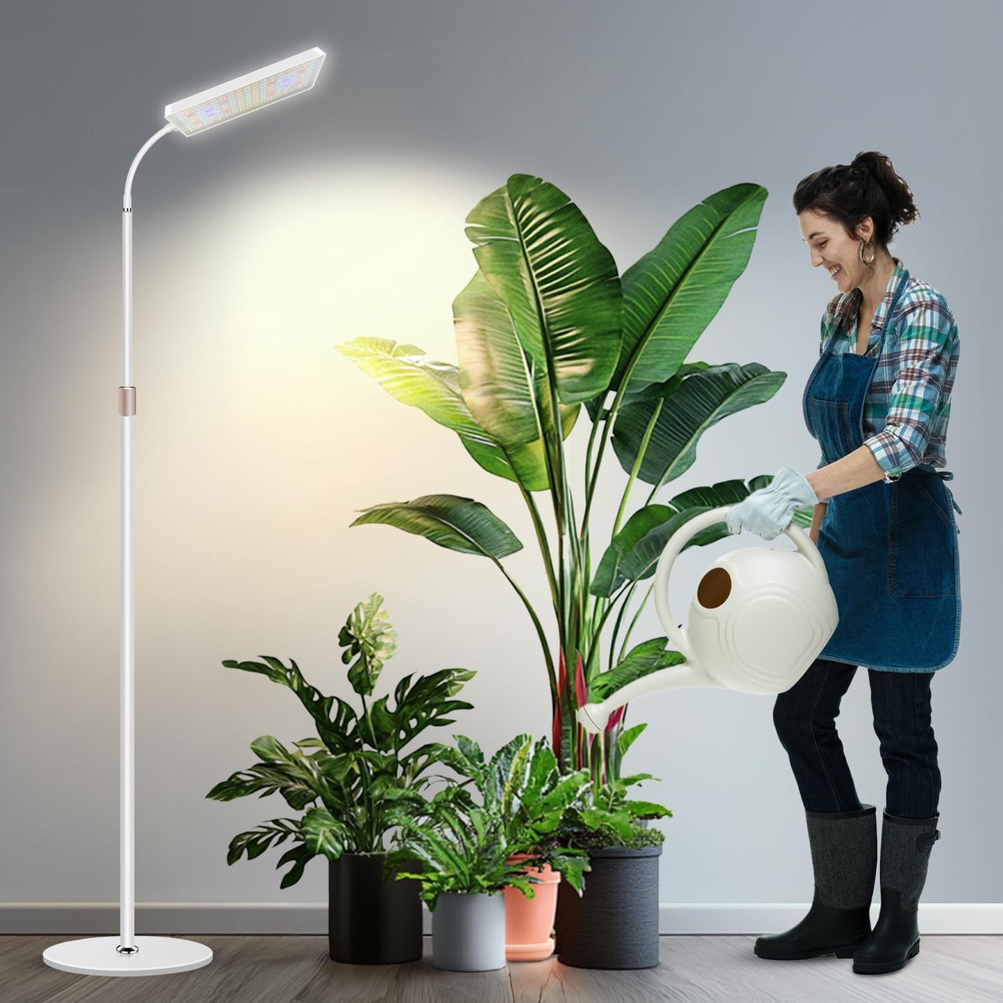 Wiaxulay Grow Lights for Indoor Plants, 153 LED Full Spectrum Plant Grow Light Floor Standing, Height Adjustable 24-68 in,4/8/12/16H Timer,3 Lighting Modes,5 Brightness for Growing Large Tall Plants