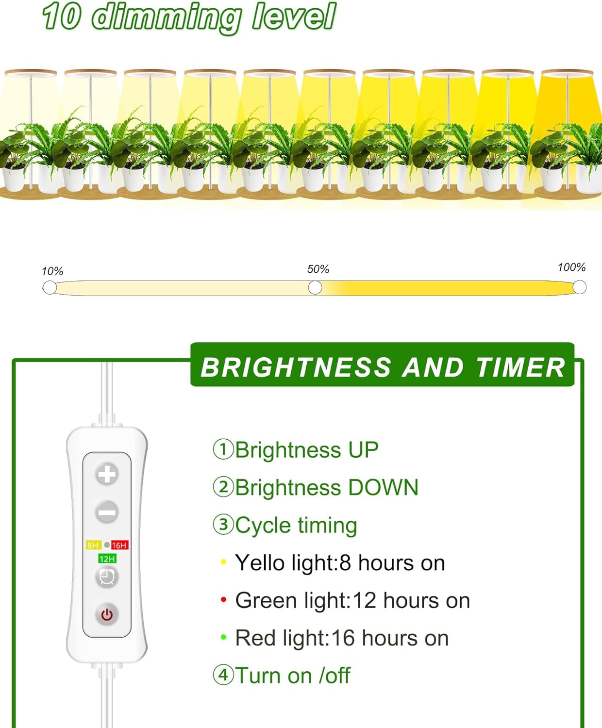 Plant Grow Light for Indoor Plant,Bamboo Mini LED Grow Light Garden,Height Adjustable,Automatic Timer with 8/12/16 Hours，1 Pack