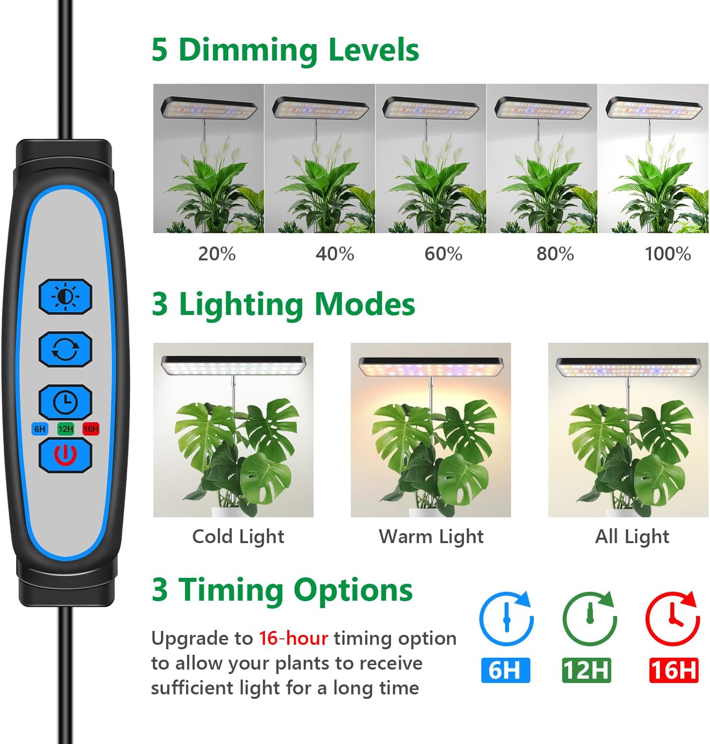 Aumtrly Grow Lights for Indoor Plants, Full Spectrum Table Plant Lights for Growing Small Plants, 5000K White Light LED Indoor Plant Light with Base, 26 Inch Height Adjustable, 6/12/16H Timer