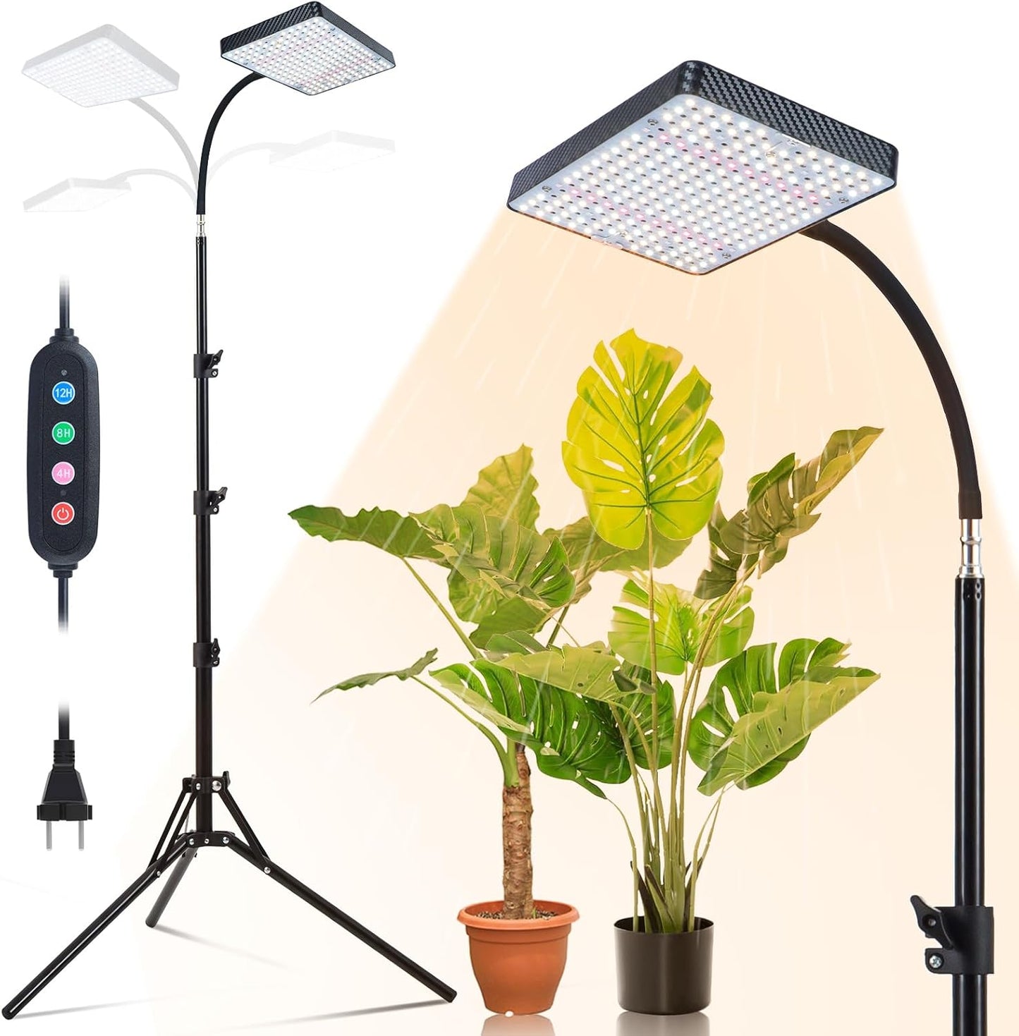 25 Watt Grow Light with Stand, Enough Bright, NO Need Adapter, 4/8/12/16/20H 5-Mode Timer, Natural Sunlight Full Spectrum Plant Growing Lamps for Tall Houseplants & Bonsai Tree