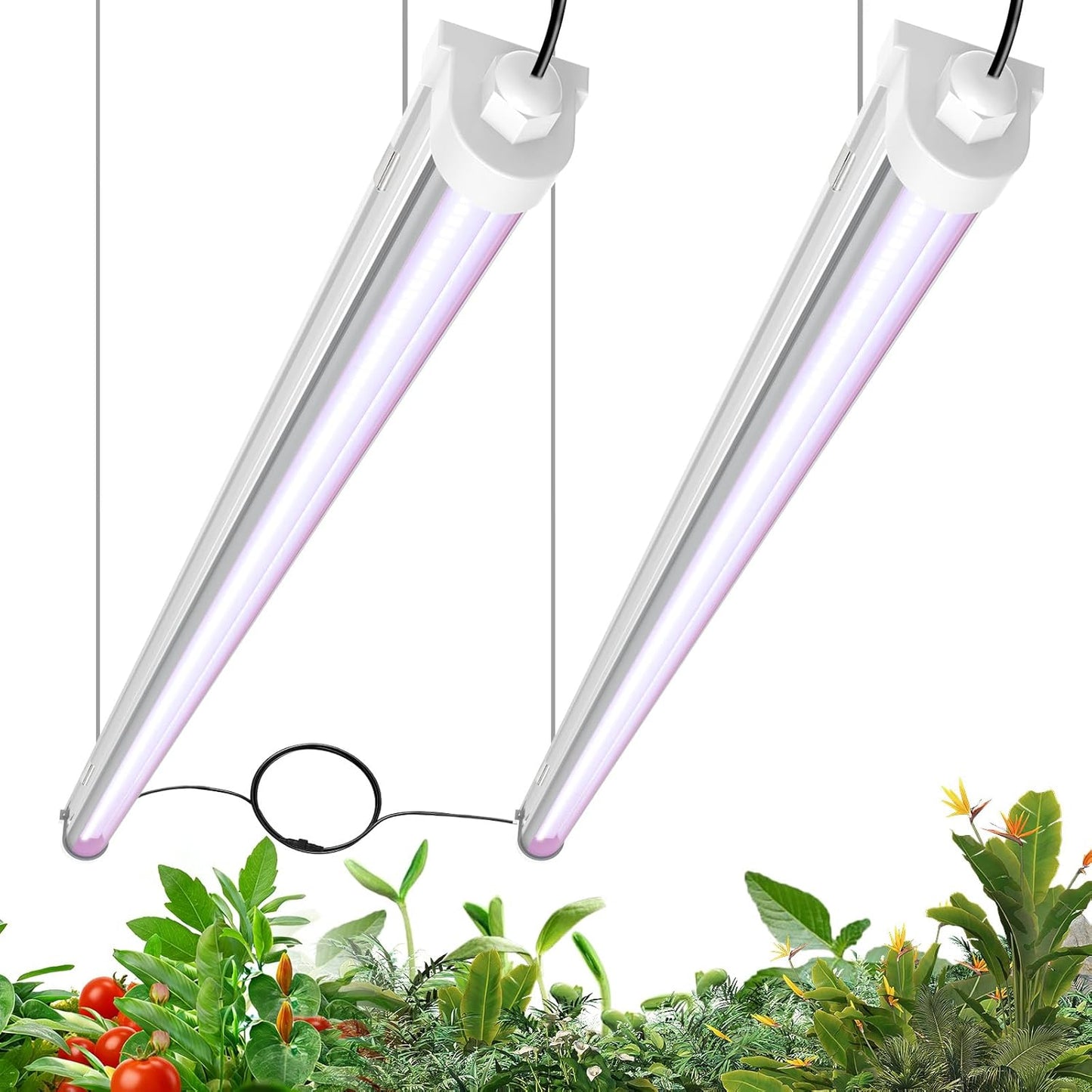 JESLED Waterproof Plant Grow Lights, 4FT Full Spectrum Grow Light for Seedling, Flowering & Fruiting, 96W (2 x 48W, 600W Equiv), Linkable Grow Light Strip, Plug and Play, Pinkish White,2-Pack