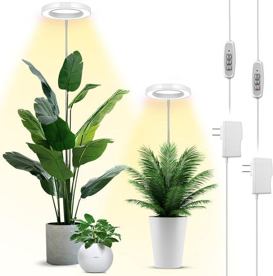 LBW Plant Grow Light, 72 LEDs Full Spectrum Grow Lights for Indoor Plants, Large Plant Lamp with 4 Dimmable Levels, 4/8/12H Auto Timer, Height Adjustable, Halo Growing Lamp for Tall Plants, 2 Pack