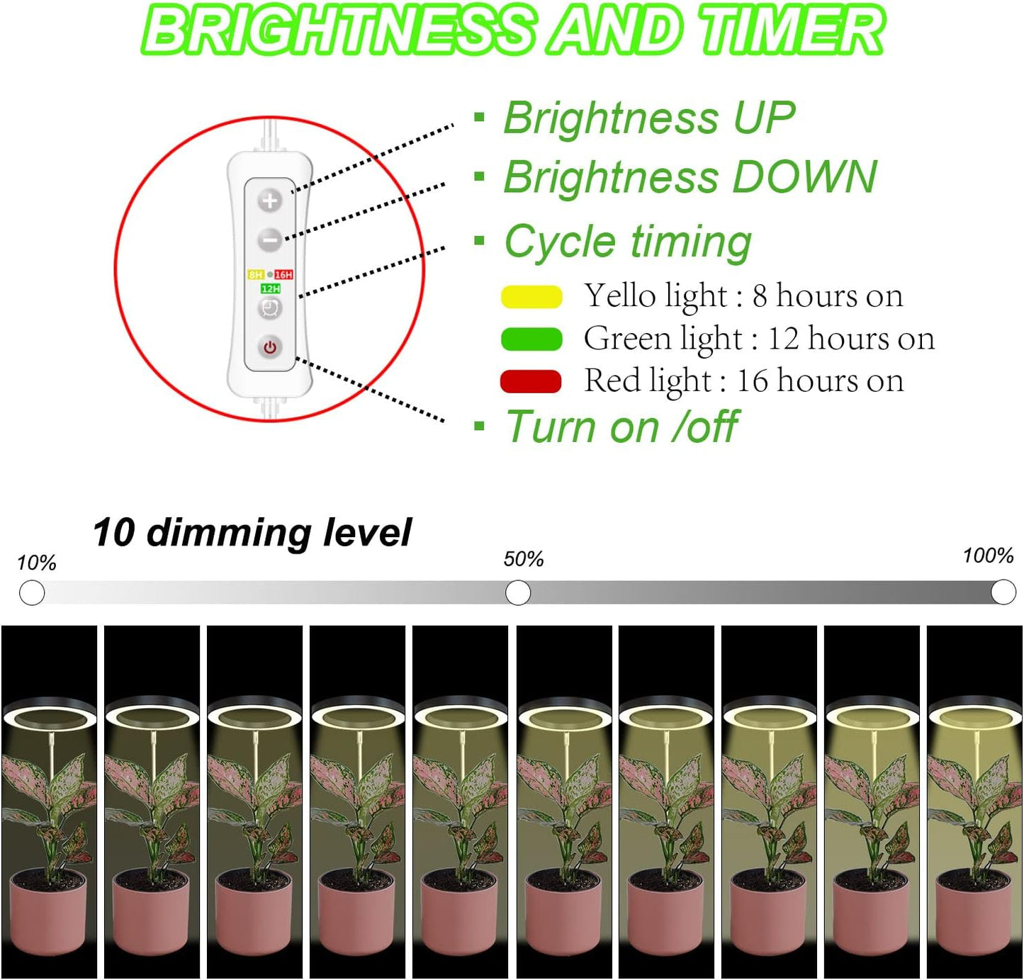 yadoker Plant Grow Light, LED Growing Light Full Spectrum for Indoor Plants,Height Adjustable, Automatic Timer, 5V Low Safe Voltage,Idea for Large Plant Light