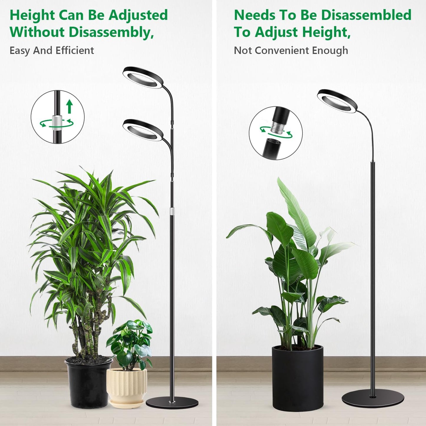 Aumtrly Grow Lights for Indoor Plants, Full Spectrum Floor Standing Plant Lights with 68" Stand for Growing Large Tall Plants, Black Halo LED Plant Grow Light with 6/12/16H Timer