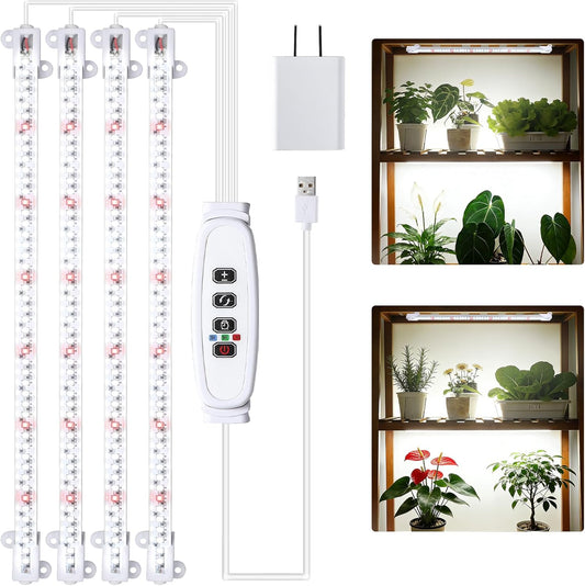 RWNTAO Grow Lights for Indoor Plants, 13" Grow Light Strips with Timer 3/9/12 H, 10 Dimmable Levels, 192 LEDs Full Spectrum Sunlight Plant Growing Lamp for Indoor Greenhouse Seedlings, 4 Head
