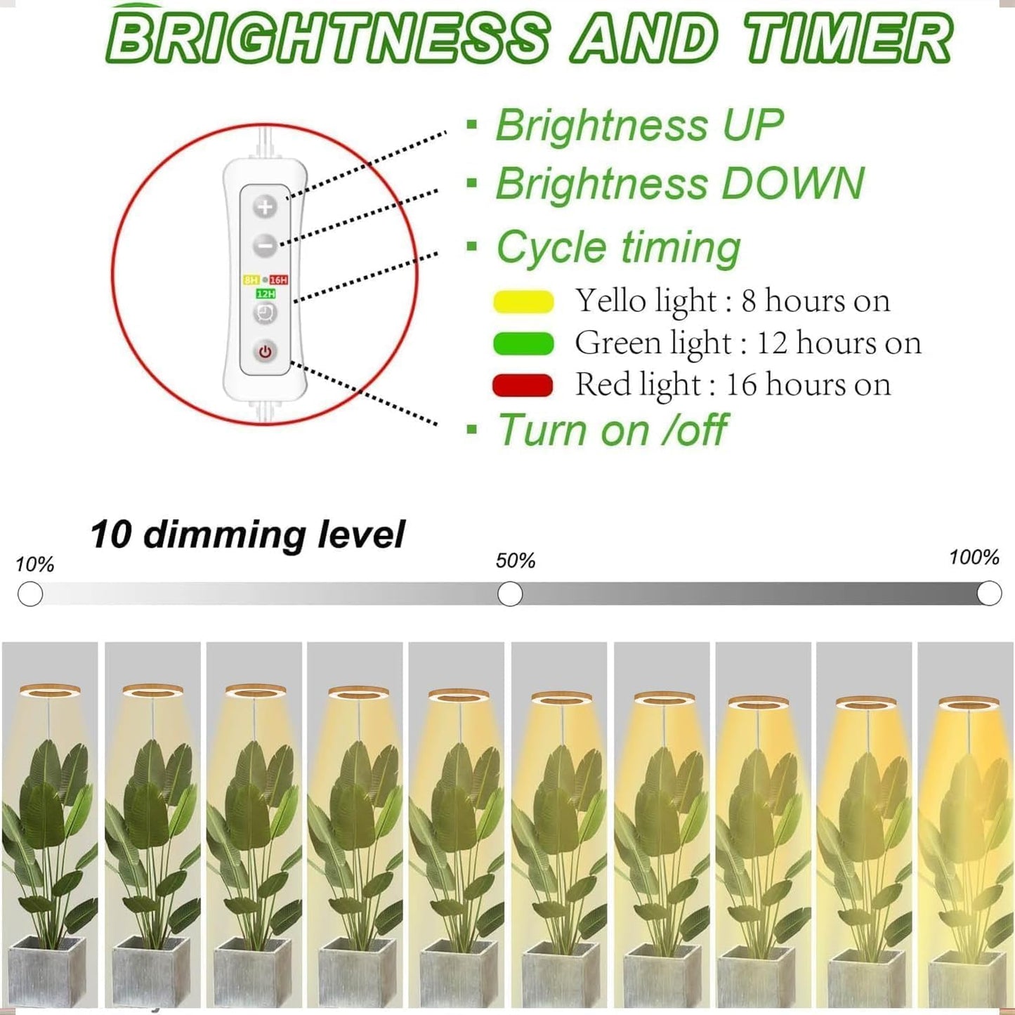 yadoker Grow Light for Large Indoor Plants, Full Spectrum LED Plant Light, Height Adjustable for Tall Plants, Auto On/Off Timer, 5V Safe Low Voltage Wood Grain Grow Lamp for Home & Office