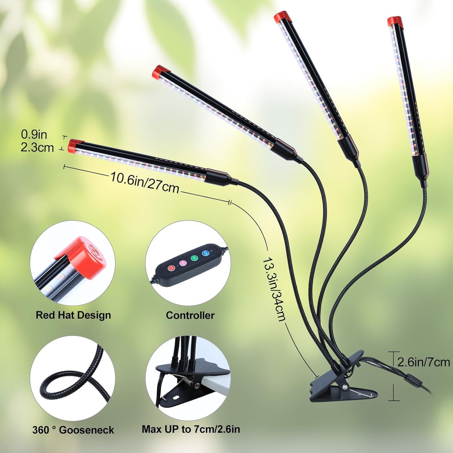 4Head Strong Clip Grow Lights for Indoor Plants, Seed Starting, Bonsai, 4/8/12/16/20H Timer, 36 Watt Power Draw, NO Need Adapter, Bright and Big Coverage, Best Gift for Plants Lover