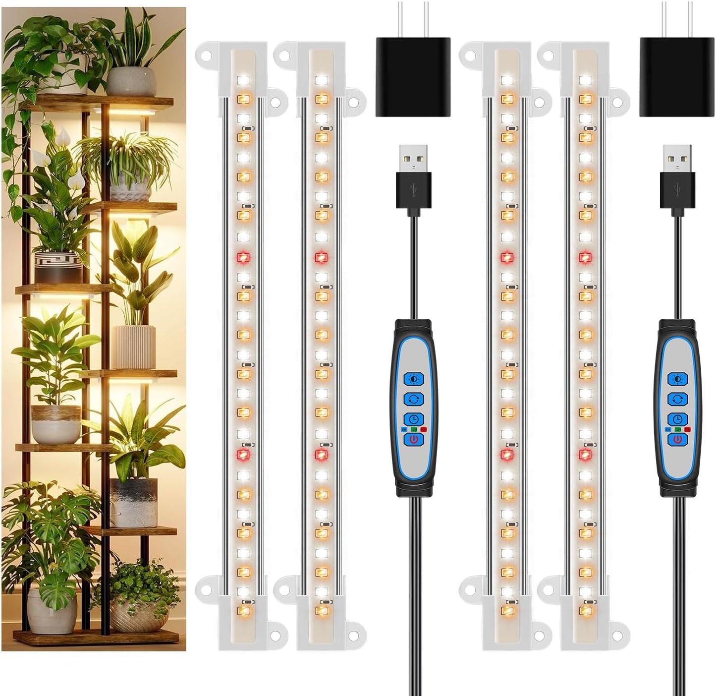 Wiaxulay 8 inches Grow Lights for Indoor Plants, 112 LEDs Full Spectrum Grow Light Strip, Under Cabinet Grow Lamp with Auto Timer 6/12/16 Hrs, 3 Lighting Mode, Ideal for Plant Stand, Shelf, 2 Pack