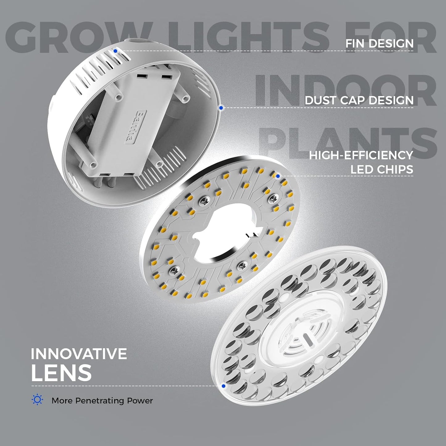 Barrina Orbgrow OG09 Puck LED Grow Light, 5000K 18W(2 x 9W, 270 Watt Equiv), Plant Lights for Indoor Plants Full Spectrum, Magnetic & Linkable, Small Grow lamp, Perfect for Plant Shelf, 2 Packs