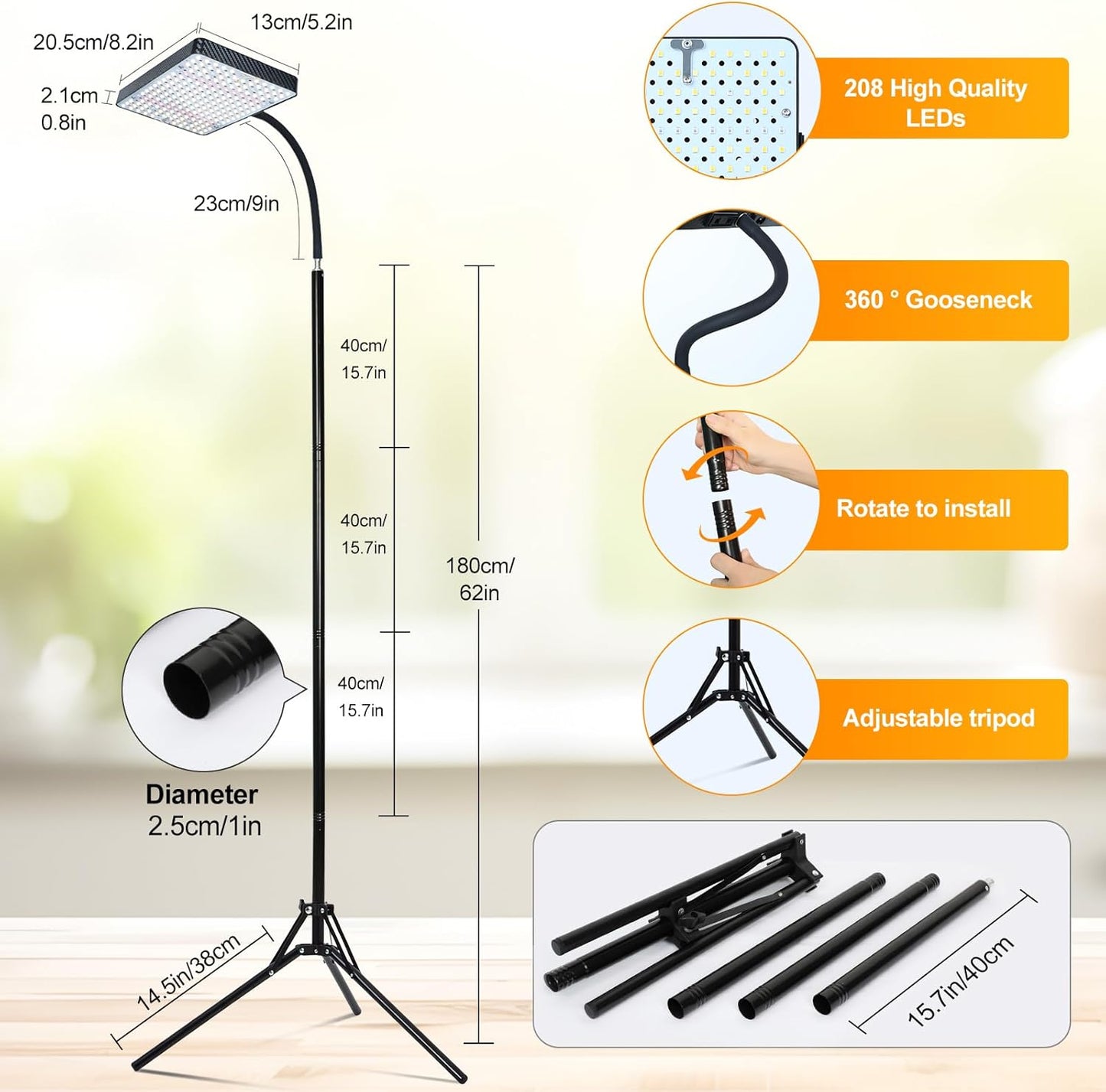 2026 Grow Light with Upgrade Stable Stand, Bright Grow Lights for Indoor Tall Plants, Bonsai Tree, 4/8/12/16/20H Timer, 25 Watt Power Draw, NO Need Adapter, 24"-76" Height Adjustable
