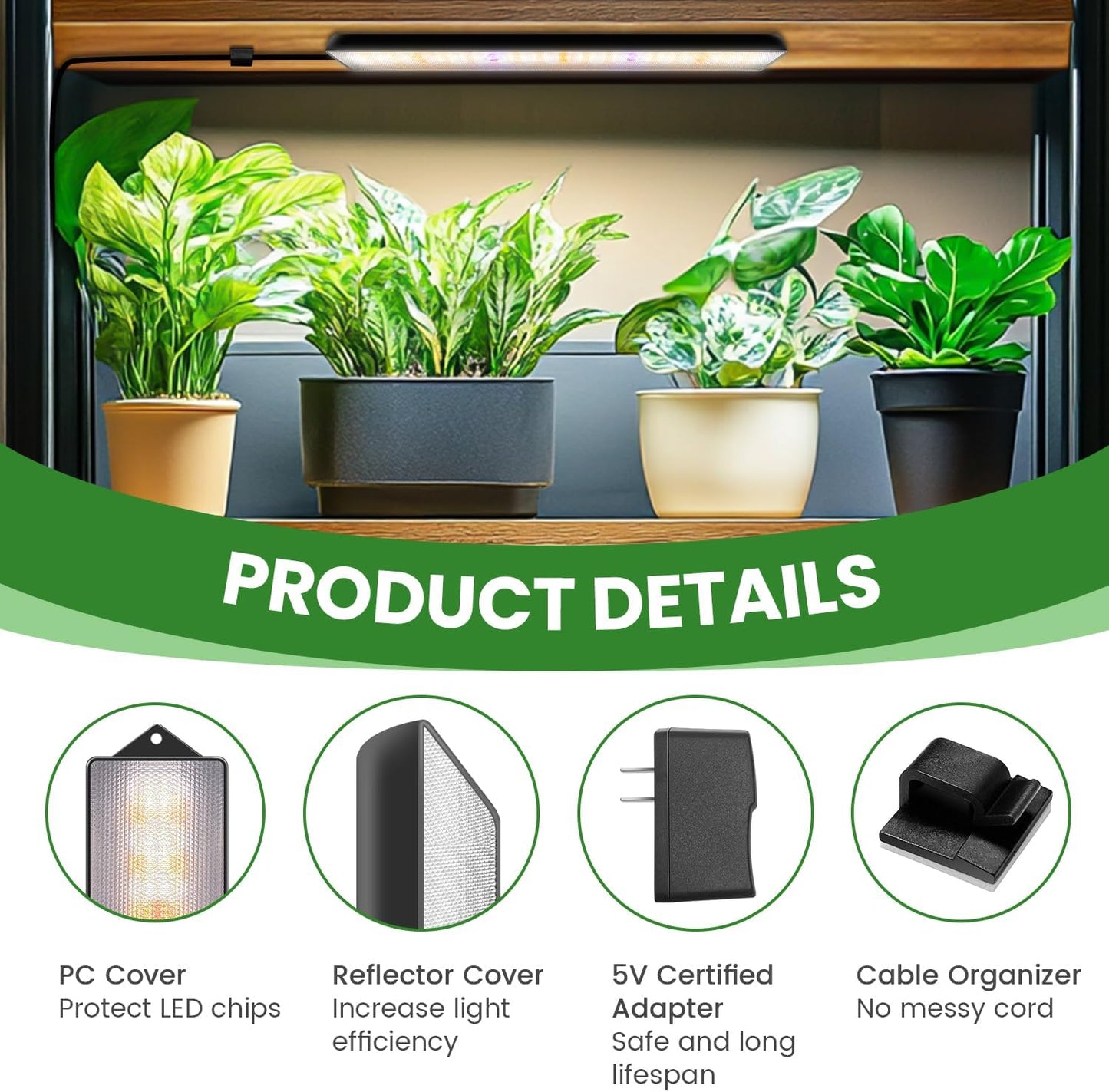 Wolezek Grow Lights for Indoor Plants, 210 LEDs Full Spectrum Plant Grow Light Strips with 6/12/16H Auto Timer, 13.8 Inches Bright Grow Lamp Bar for Plant Shelves and Cabinet, 2 Pack