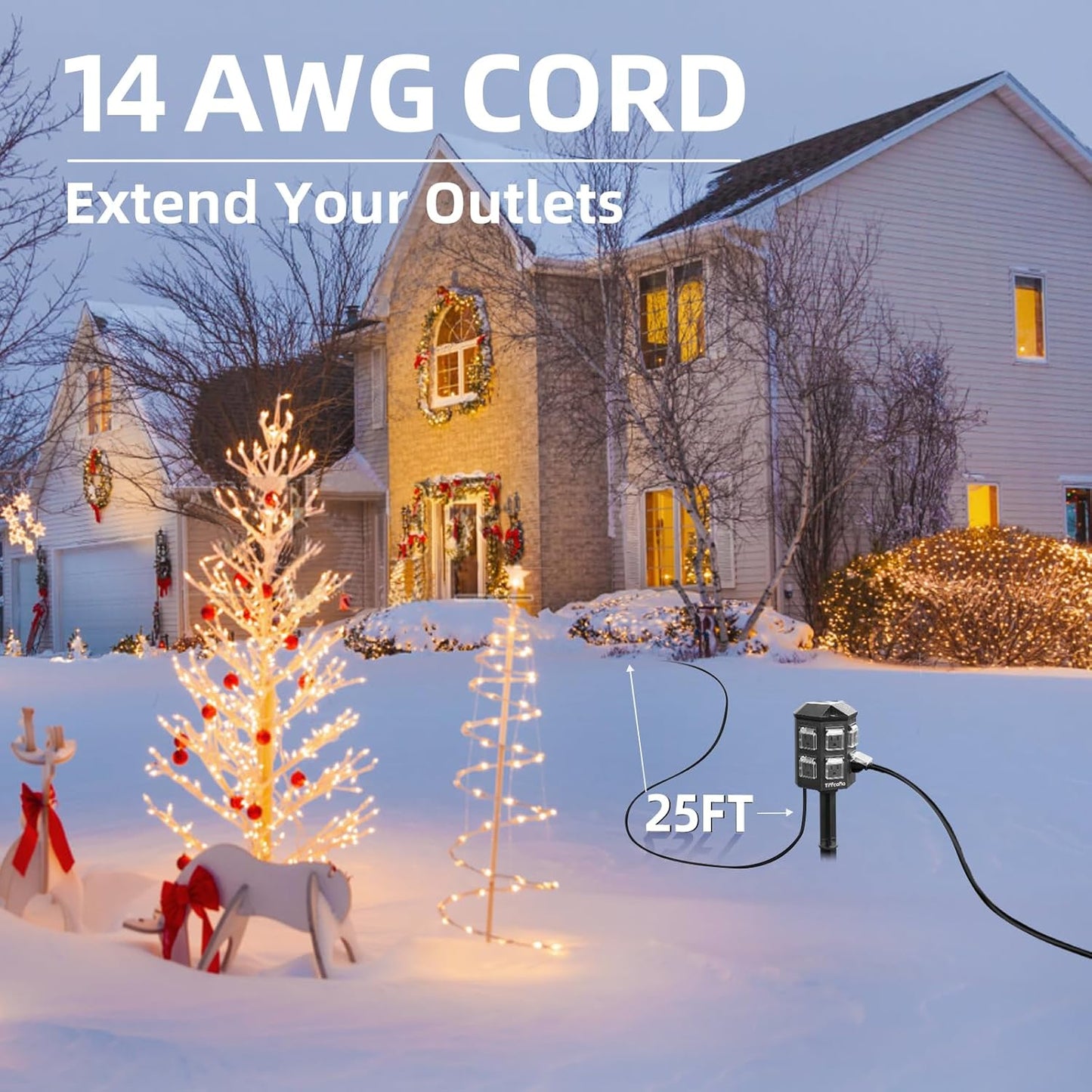 TiFFCOFiO Outdoor Power Strip with 25FT Extension Cord, Remote Control Dusk to Dawn Light Timer Waterproof, 6 Grounded Outlets for Christmas Yard Inflatables and Decorations, ETL Listed