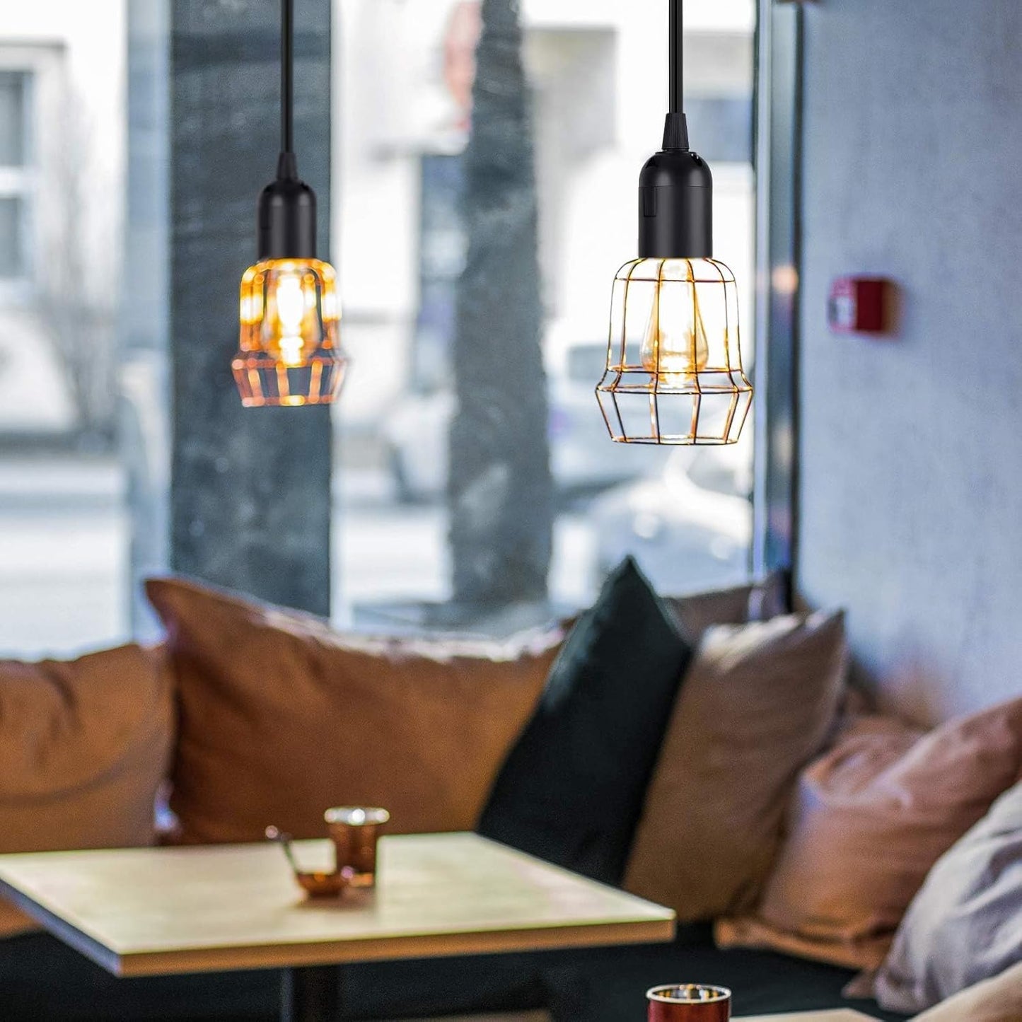 Simple Deluxe Hanging Lantern Extension Cord Cable, Plug-in E26 Pendant Light Socket with On/Off Button, 15ft-Black-2Pack