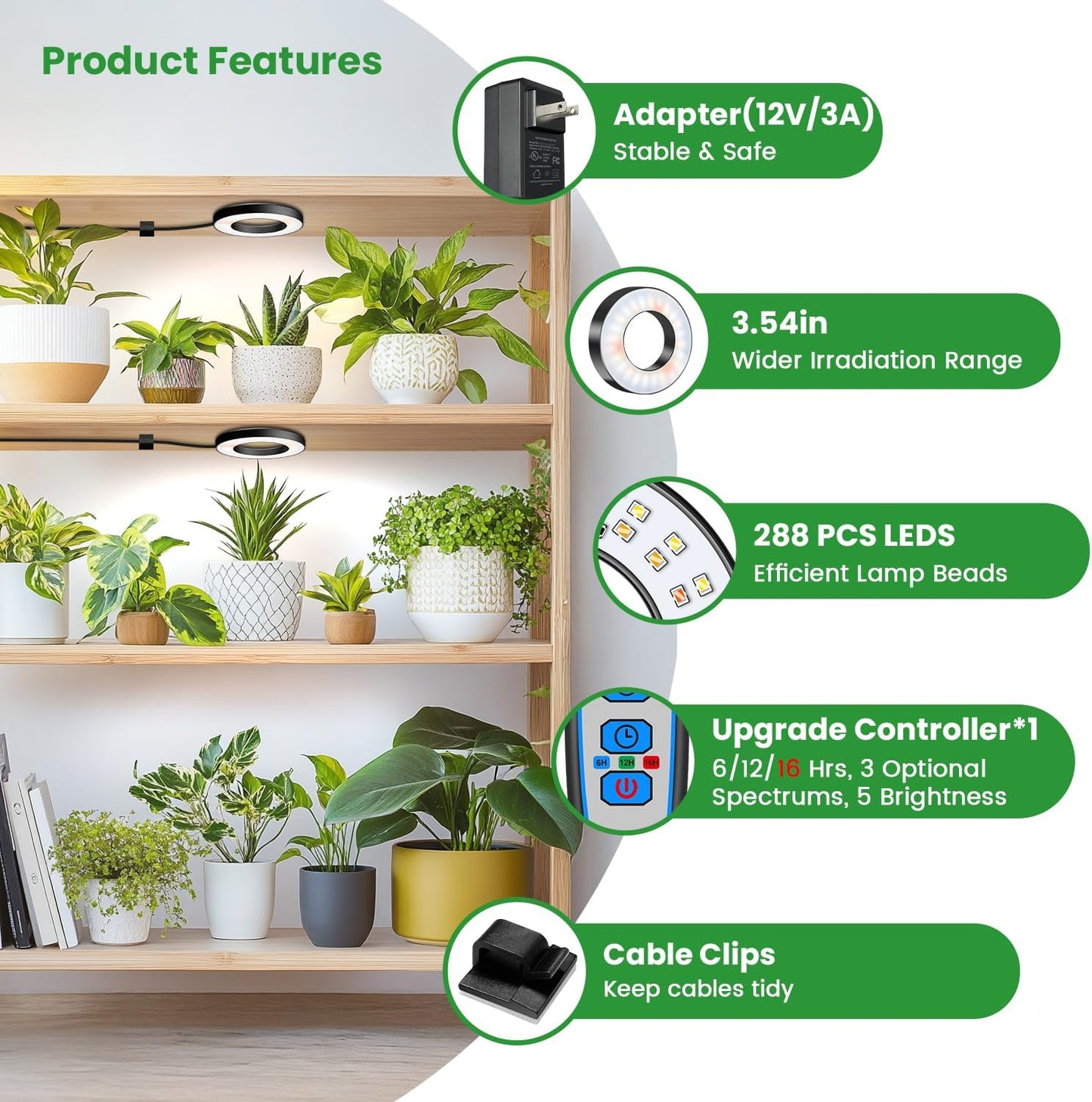 Wiaxulay Ceiling Grow Lights for Indoor Plants, 288 LED Full Spectrum 3.5in Halo Plant Grow Light, 12/3A Under Cabinet Grow Lamp with Auto Timer 6/12/16 Hrs, 3 Lighting Mode, 5 Brightness, Six Head