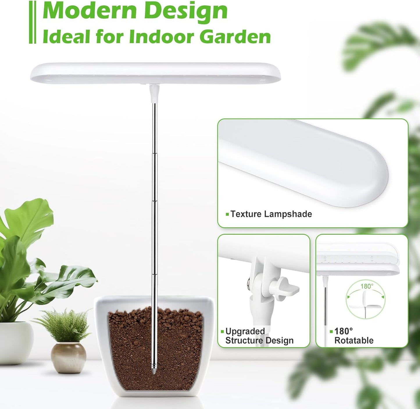 FOXGARDEN Grow Light, Full Spectrum LED Grow Lamp, Plant Lights for Indoor，Auto Timer 4/8/12H, 4 Dimmable, Height Adjustable 8.5"-24", Growing Lights 2 Pack