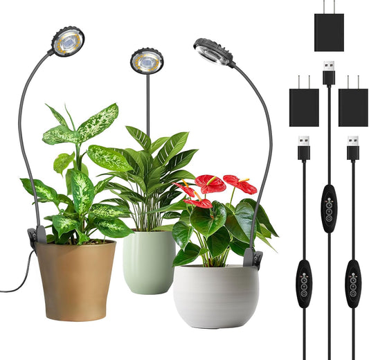 Grow Light for Indoor Plants, Full Spectrum Clip Plant Grow Lights, 7W LED Plant Growing Lamps with Auto On/Off Timer 4/8/12H, 4 Level Dimmable Brightness for Small Plant Light,3 Pack
