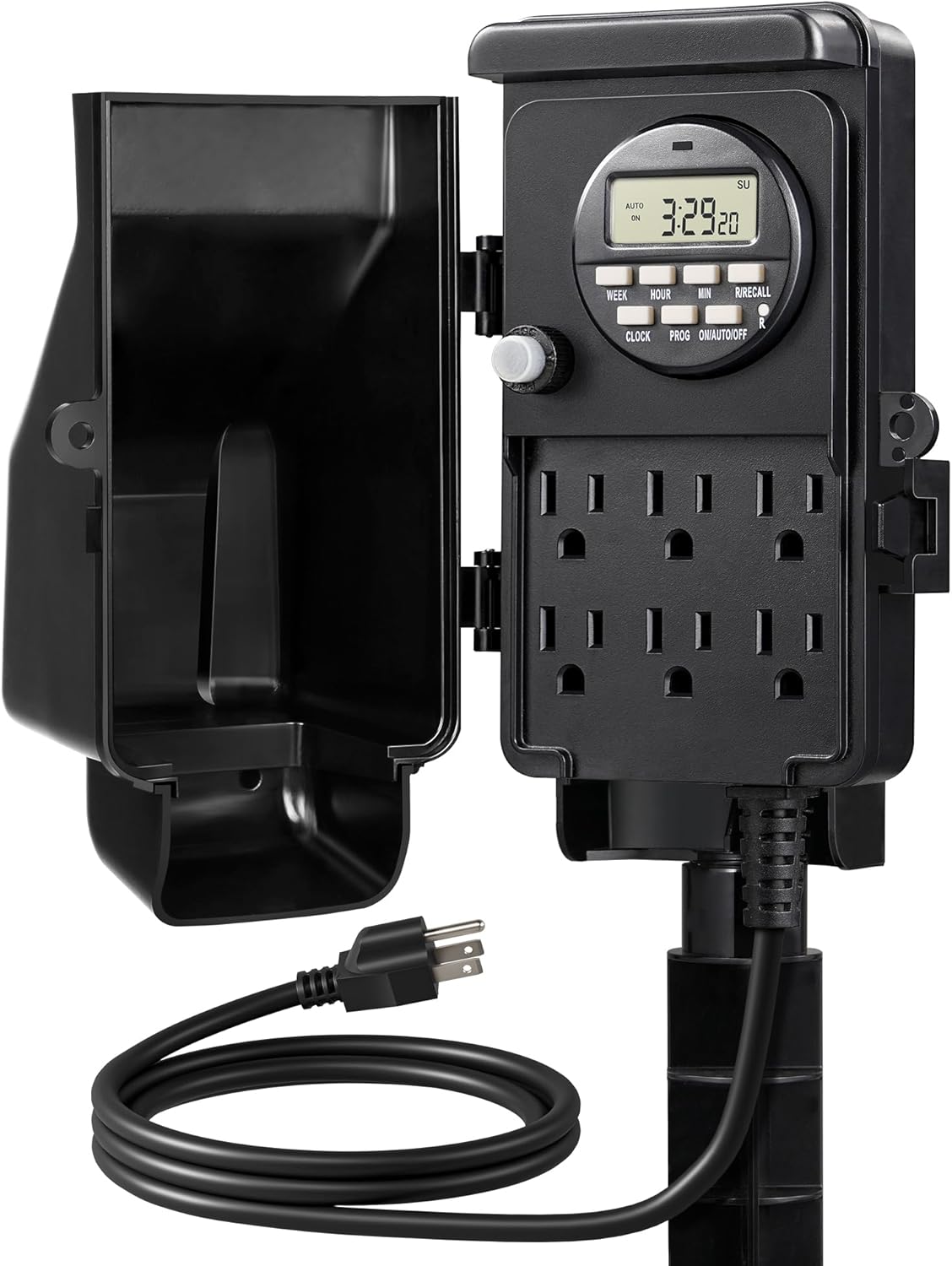 DEWENWILS Outdoor Digital Power Strip Timer, Multi Sockets, Waterproof 6 Outlets Garden Power Stake, 6ft Cord, Digital Timer for Lights, Yard, Garden, 15A Heavy Duty