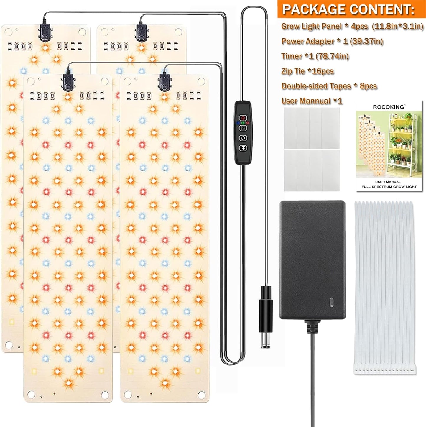 Grow Light,40W Ultra-Thin Panel Grow Lights for Indoor Plants,316LEDs Full Spectrum Grow Lights for Under Cabinet Plant, Grow Lamp with 3/9/12H Timer,10 Dimmable Levels for Plants Growing (4pcs)