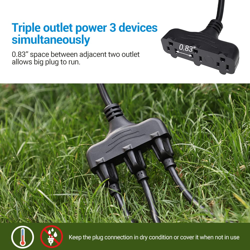 DEWENWILS Light Timer Outdoor Weatherproof with 2 FT Extension Cord, Photocell Timer Switch with 3 Grounded Outlets for Landscape Light, String Lights, UL Listed
