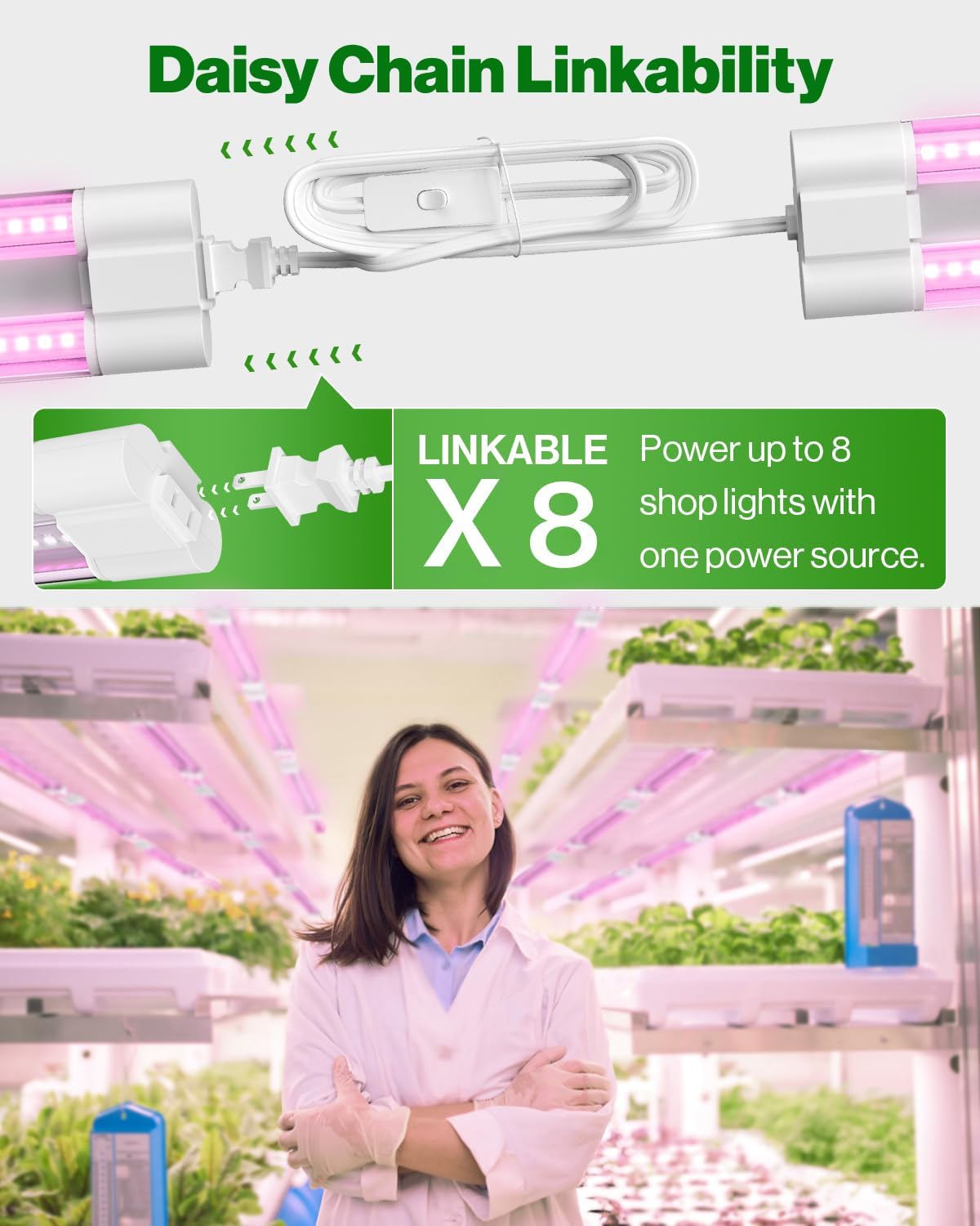 Sunco 2ft Grow Light LED, 20W, Full Spectrum, for Seed Starting, Seedling, Indoor Plants, Plug in Suspended Fixture, Link Up to 8, Inline Switch, ETL 4 Pack.